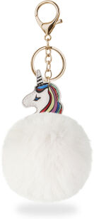 Breloczek zawieszka do kluczy torebki pompon z futerkiem kolorowy jednorożec unicorn - biały