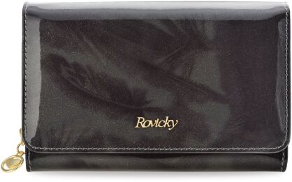 Elegancki skórzany portfel damski lakierowana portmonetka RFID - czarny