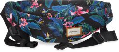 Rovicky sportowa nerka saszetka na szerokim pasku torebka biodrówka pojemna z kieszonkami kolorowy tropikalny wzór - czarna