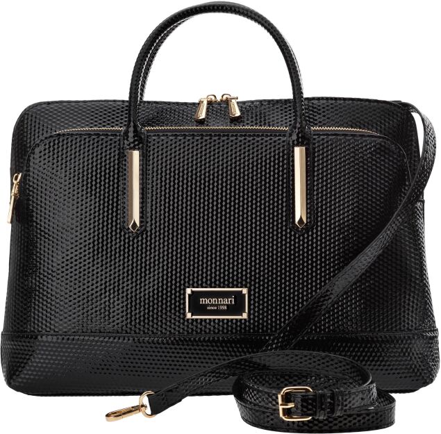 Monnari lakierowana torba damska na laptopa elegancka aktówka torebka biurowa - czarna