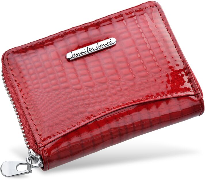 Etui na karty wizytówki lakierowana skóra naturalna - czerwony