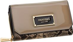 Portfel damski z klapą Monnari portmonetka na zamek i zatrzask lakierowany ekskluzywny - beżowy