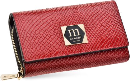 Monnari lakierowany portfel damski skórzany ekskluzywny na zamek i zatrzaski - czerwony
