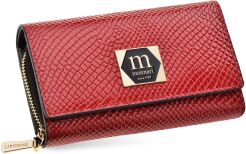 Monnari lakierowany portfel damski skórzany ekskluzywny na zamek i zatrzaski - czerwony