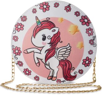 Młodzieżowa listonoszka okrągła torebka print jednorożec unicorn - różowo-biały
