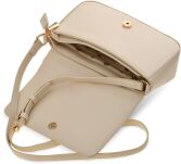 Damska torba na pasku crossbody z klapą klasyczna logowana torebka listonoszka - beżowa - 4