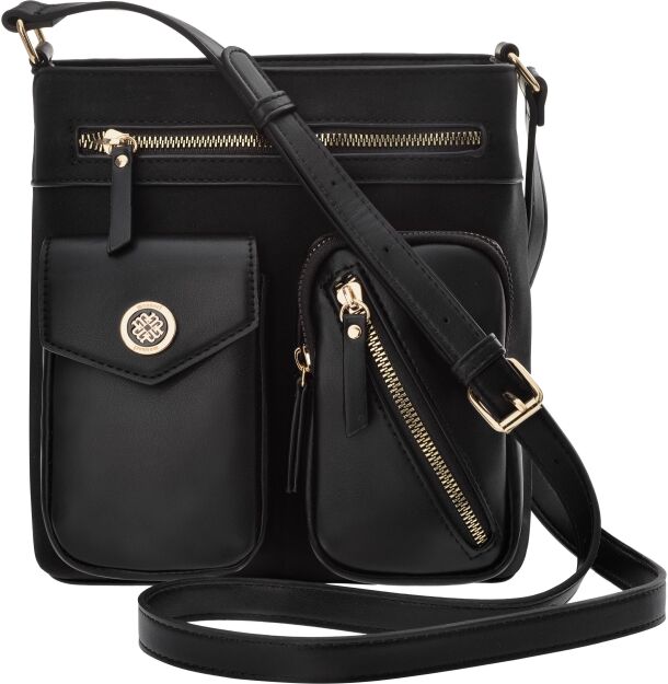 Monnari torba z kieszonkami listonoszka eko nubuk zamsz matowa - czarna