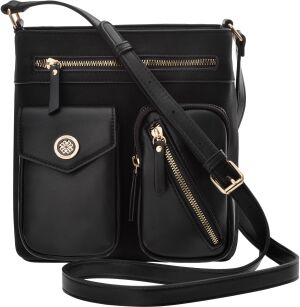 Monnari torba z kieszonkami listonoszka eko nubuk zamsz matowa - czarna