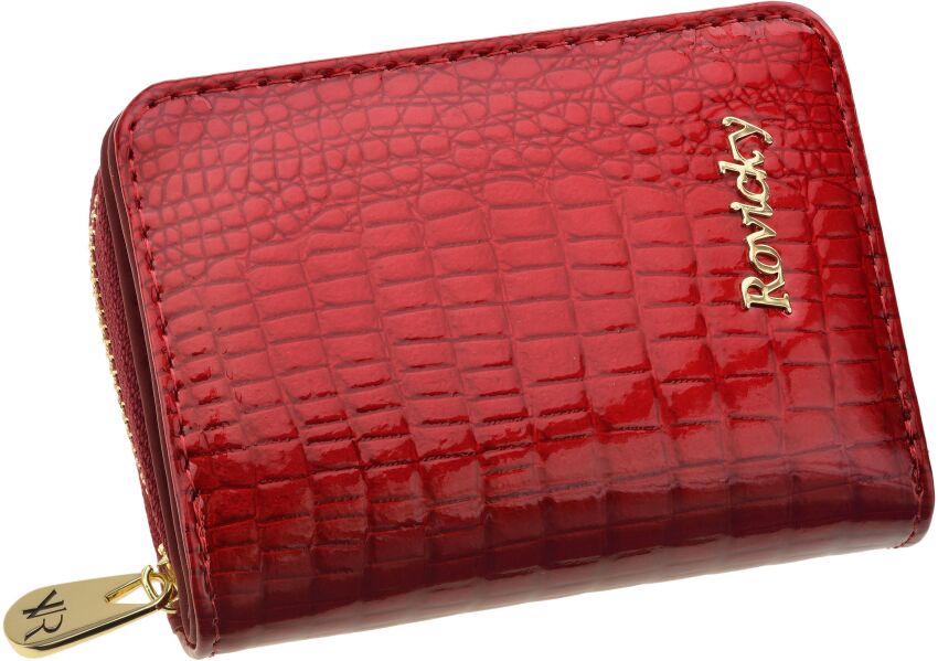 Lakierowany zgrabny portfel damski Rovicky mała skórzana portmonetka RFID - czerwony