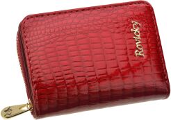 Lakierowany zgrabny portfel damski Rovicky mała skórzana portmonetka RFID - czerwony