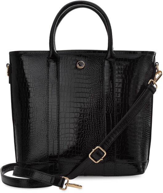 Monnari klasyczna torebka damska aktówka shopper lakierowana skóra croco - czarna