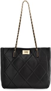 MONNARI KLASYCZNA ELEGANCKA TORBA TYPU SHOPPER Z PIKOWANIEM POJEMNA DUŻA TOREBKA DAMSKA Z ŁAŃCUCHEM NA RAMIĘ - CZARNA
