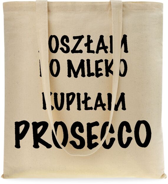 Ekotorba shopper bawełniana na zakupy miejska z nadrukiem - prosecco - beżowa