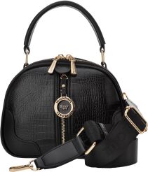 Torebka Monnari kuferek z tłoczeniem croco i złotymi dodatkami - czarna