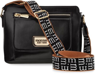 MONNARI TOREBKA LISTONOSZKA TYPU CROSSBODY Z LOGOWANYM PASKIEM MIEJSKA TORBA NA RAMIĘ - CZARNA