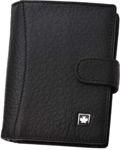 Skórzany portfel męski pionowy elegancki portfel z naturalnej skóry zapinany rozkładany RFID - czarny