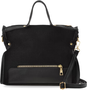 Lniana torba miejska listonoszka kuferek crossbody torebka na ramię - czarna