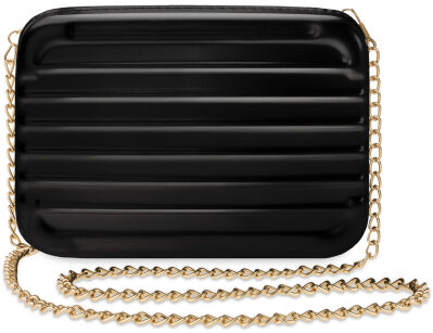 Unikatowa lakierowana torebka damska elegancka sztywna listonoszka na łańcuszku kuferek z tłoczeniem 3d - czarny