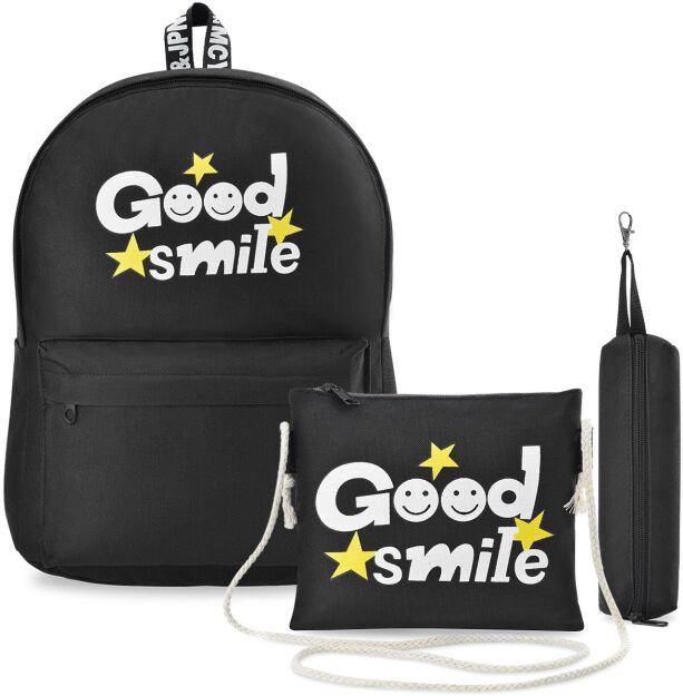 Zestaw szkolny plecak listonoszka piórnik 3w1 print good smile - czarny