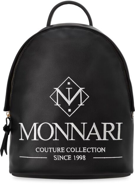 ELEGANCKI PLECAK DAMSKI MONNARI KLASYCZNY PLECACZEK MIEJSKI Z DUŻYM LOGO - CZARNY