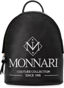 ELEGANCKI PLECAK DAMSKI MONNARI KLASYCZNY PLECACZEK MIEJSKI Z DUŻYM LOGO - CZARNY