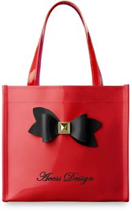 Mała, torebka damska, torebka prezentowa, lakierowana, miejska, czarna kokarda - czerwony