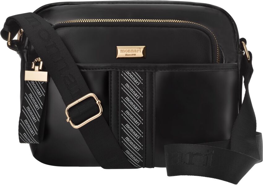 Monnari torba z ozdobną tasiemką błyszcząca miękka logowana listonoszka - czarna