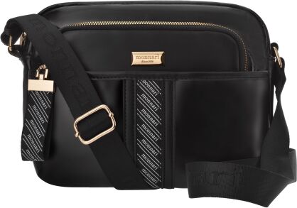 Monnari torba z ozdobną tasiemką błyszcząca miękka logowana listonoszka - czarna