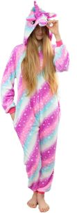 PIŻAMA KIGURUMI JEDNOCZĘŚCIOWE PRZEBRANIE KOSTIUM Z KAPTUREM – RÓŻOWO-NIEBIESKI JEDNOROŻEC W GWIAZDKI