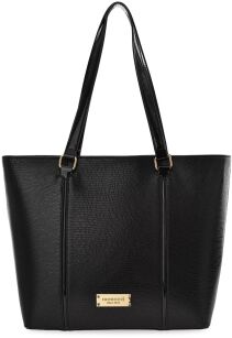 MONNARI SHOPPER DAMSKI Z TŁOCZONYM WZOREM DUŻA KLASYCZNA TOREBKA DAMSKA NA RAMIĘ ELEGANCKA AKTÓWKA - CZARNA