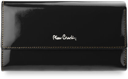 Duży pojemny lakierowany portfel damski PIERRE CARDIN - czarny