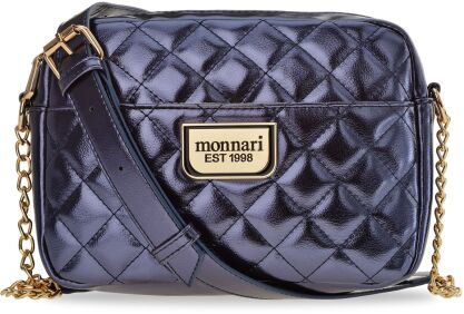 MONNARI ELEGANCKA PIKOWANA LISTONOSZKA LAKIEROWANA METALICZNA TOREBKA DAMSKA NA ŁAŃCUSZKU - GRANATOWA