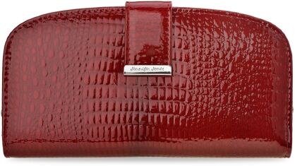 Elegancki duży portfel damski lakierowany skórzany JENNIFER JONES pojemna portmonetka na bigiel - czerwony