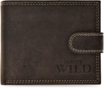 Pojemny skórzany portfel męski ALWAYS WILD poziomy rozbudowany z zapinką antykradzieżowy RFID secure - brązowy