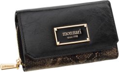 Portfel damski z klapą Monnari portmonetka na zamek i zatrzask ekskluzywny wężowy wzór - czarny