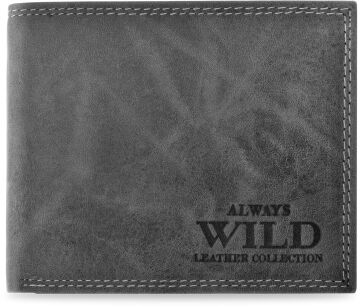 Pojemny skórzany portfel męski ALWAYS WILD poziomy RFID secure - grafitowy