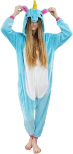 PIŻAMA KIGURUMI JEDNOCZĘŚCIOWE PRZEBRANIE KOSTIUM Z KAPTUREM – BŁĘKITNY JEDNOROŻEC