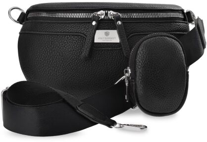 Skórzana saszetka damska 2w1 elegancka nerka biodrówka + etui - czarny