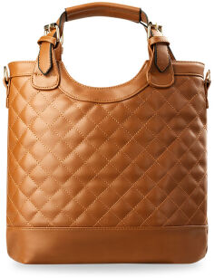Torebka damska shopper bag pikowana na ramię do ręki - camel