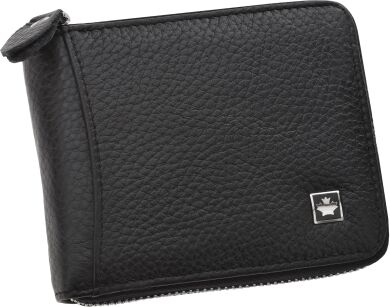 Skórzany portfel męski na zamek elegancki portfel z naturalnej skóry pojemny RFID - czarny