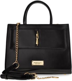 MONNARI TORBA Z KOLEKCJI PREMIUM ELEGANCKA TOREBKA DAMSKA DUŻY KUFEREK KLASYCZNA AKTÓWKA - CZARNA