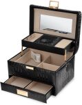 Monnari elegancki kuferek na biżuterię kosmetyki z lusterkiem organizer kosmetyczka szkatułka - czarna - 2