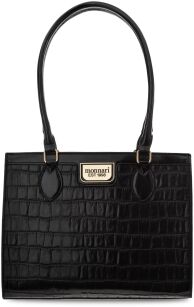 Monnari klasyczna torba damska elegancka sztywna torebka duży kuferek aktówka z rączkami na ramię skóra croco - czarna