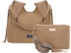 Monnari zamszowa torba damska worek shopper luźna matowa torebka 2w1 + listonoszka - beżowa