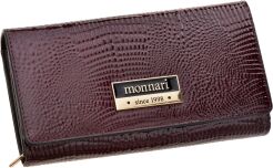 Monnari portfel damski ze wzorem duży pakowny lakierowana portmonetka - burgundowy