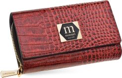 Monnari połyskujący portfel damski skórzany elegancki na zamek ze wzorem - czerwony