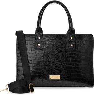 MONNARI AKTÓWKA Z KROKODYLIM WZOREM ELEGANCKA TORBA NA LAPTOPA BIZNESOWA TOREBKA DAMSKA - CZARNA