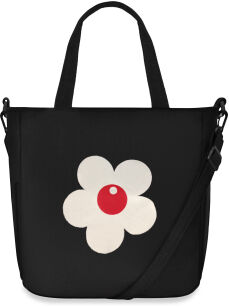 Materiałowa torba damska miejska torebka bawełniana shopperka z kwiatuszkiem - czarny