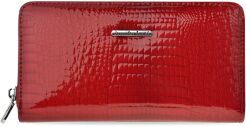 Duży lakierowany portfel damski na zamek pojemna portmonetka kopertówka skórzana krokodyl - czerwony