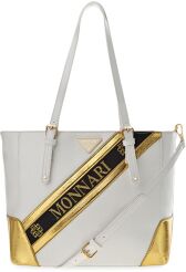 Logowana torba Monnari duża torebka shopper bag łódka - biała ze złotym